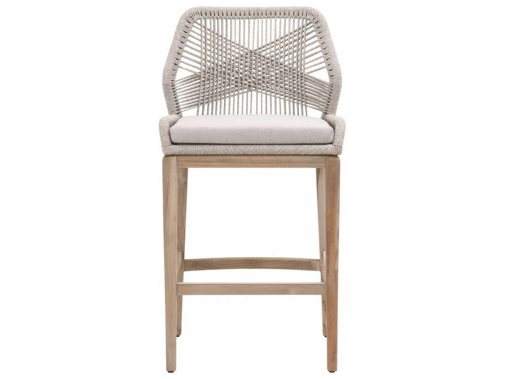 Essentials for Living 6808BS.WTA/PUM/GT  Loom Outdoor Barstool in Taupe and White Flat Rope Performance Pumice Gray Teak
