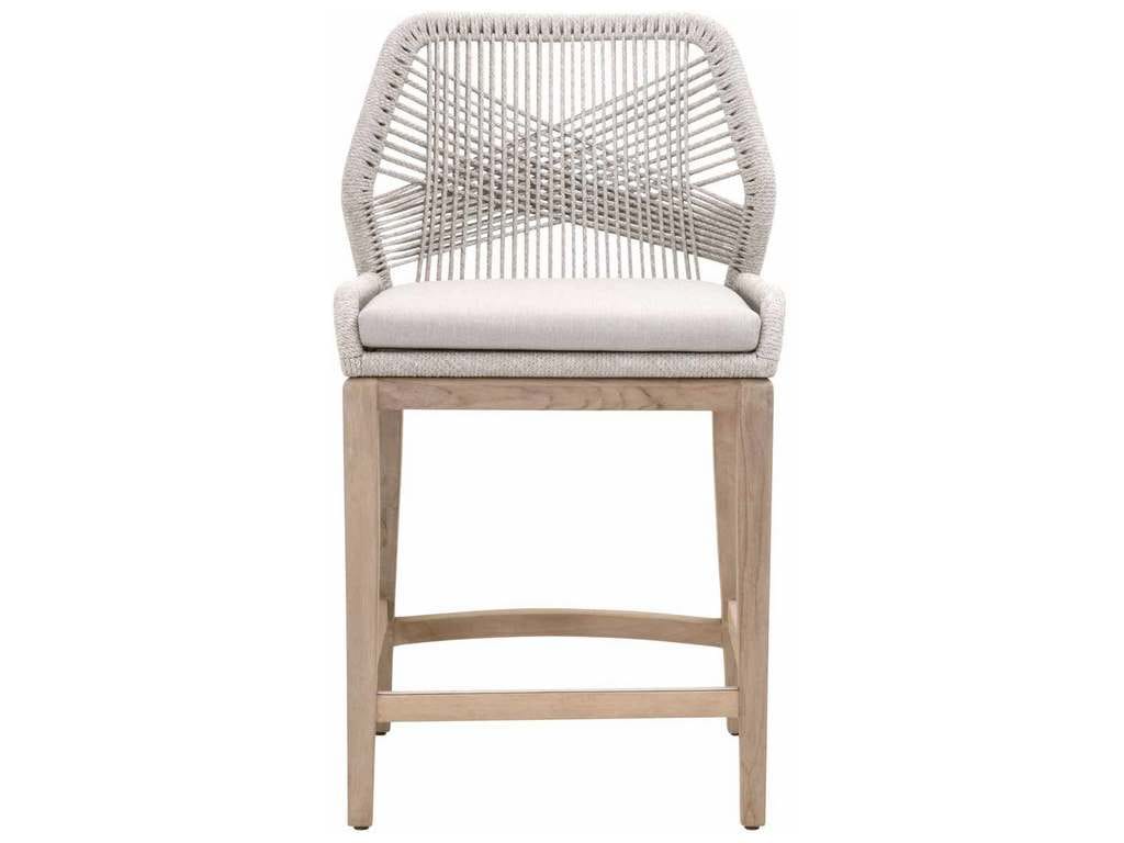 Essentials for Living 6808CS.WTA/PUM/GT  Loom Outdoor Counter Stool in Taupe and White Flat Rope Performance Pumice Gray Teak