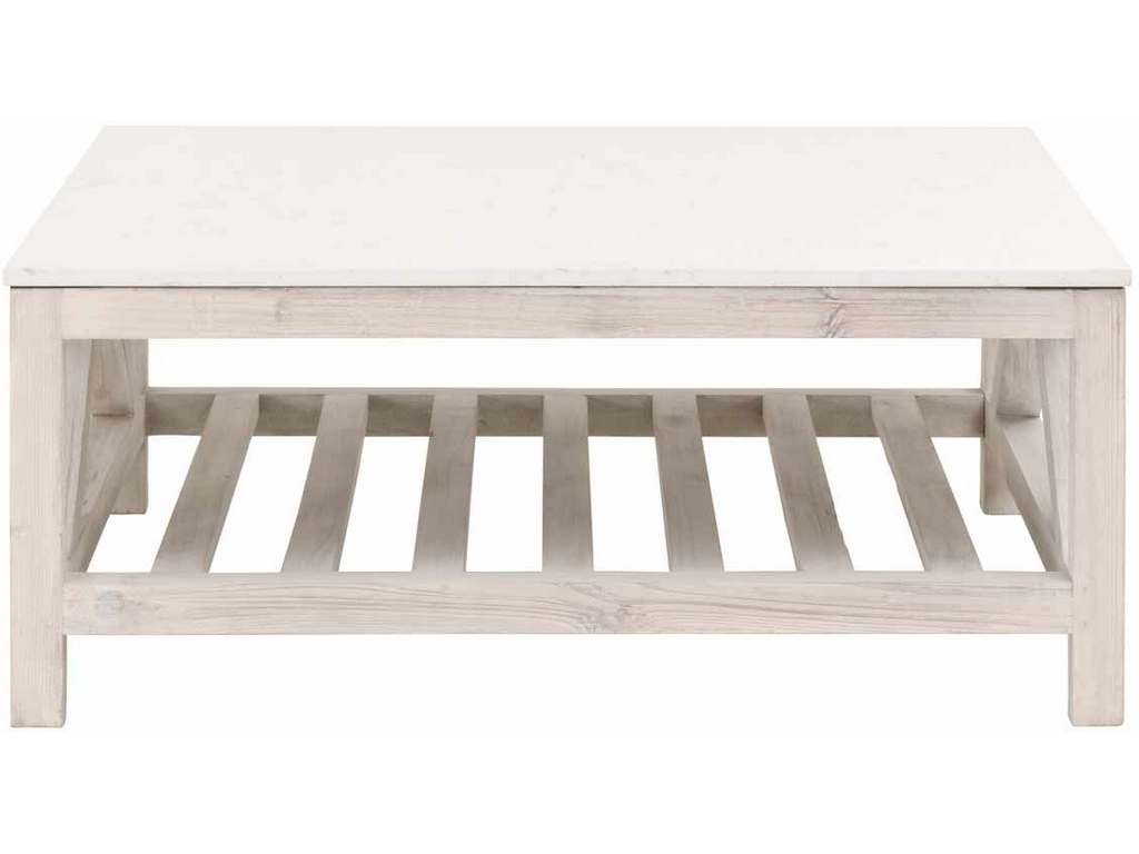 Essentials For Living 8019SQ.WW-PNE/WHTQ  Spruce Square Coffee Table in White Wash Pine White Quartz