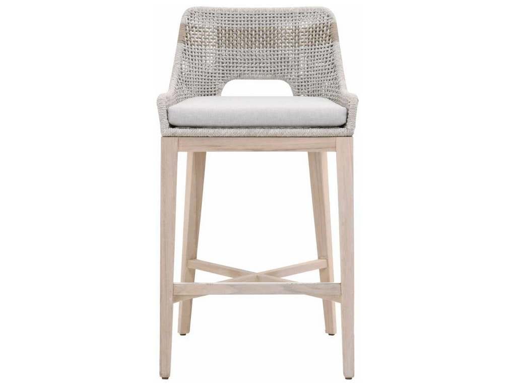 Essentials For Living 6850BS.WTA/PUM/GT  Tapestry Outdoor Barstool in Taupe and White Flat Rope Taupe Stripe Performance Pumice Gray Teak