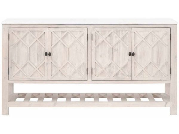 Essentials For Living 8018.WW-PNE/WHTQ  Willow Media Sideboard in White Wash Pine White Quartz