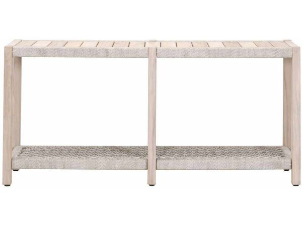 Essentials for Living 6873.WTA/GT  Wrap Outdoor Console Table in Taupe and White Flat Rope Gray Teak