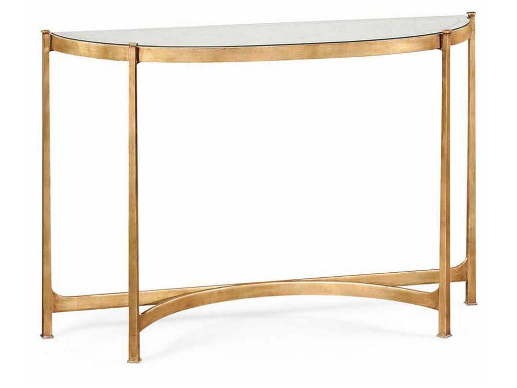 Jonathan Charles 494149-G JC Modern Eglomise and Gilded Iron Demilune Console Large