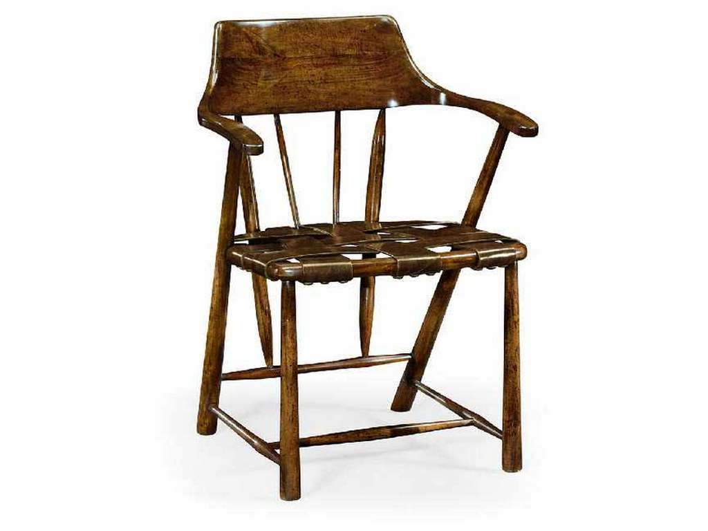Jonathan Charles 492783-WAL-L002 JC Traditional Walnut smokers armchair with webbed antique chestnut medium leather seat