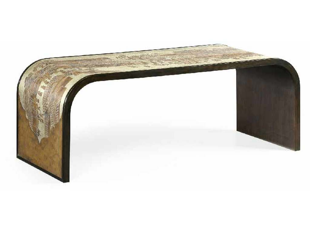 Jonathan Charles 500176-BAE-ENO JC Modern Curved Chinoiserie Style Antique Etched Brass and Ebonised Oak Coffee Table