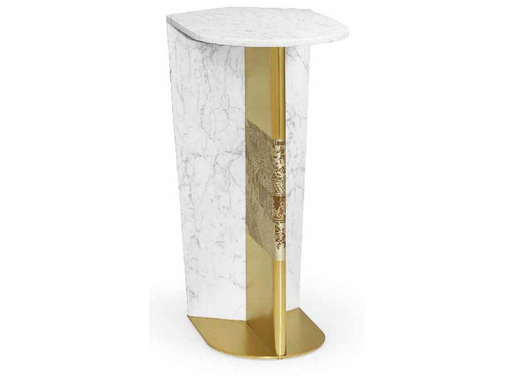 Jonathan Charles 500207-M025 JC Modern Contemporary White Calcutta Marble and Brass Sofa Table