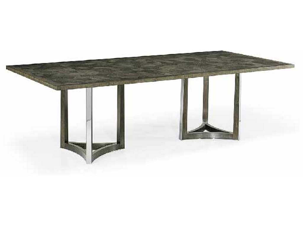 Jonathan Charles 500261-96L-EGN JC Modern 96 inch Contemporary Rectangular Grey Natural Eucalyptus and Stainless Steel Dining Table with Random Cut Top
