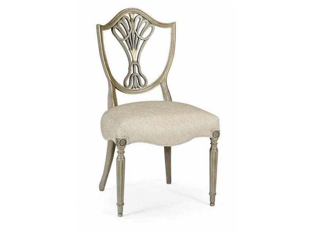Jonathan Charles 495819-SC-PBG-F200 JC Traditional Grey and Gilded Uph Dining Side Chair with Shield Back