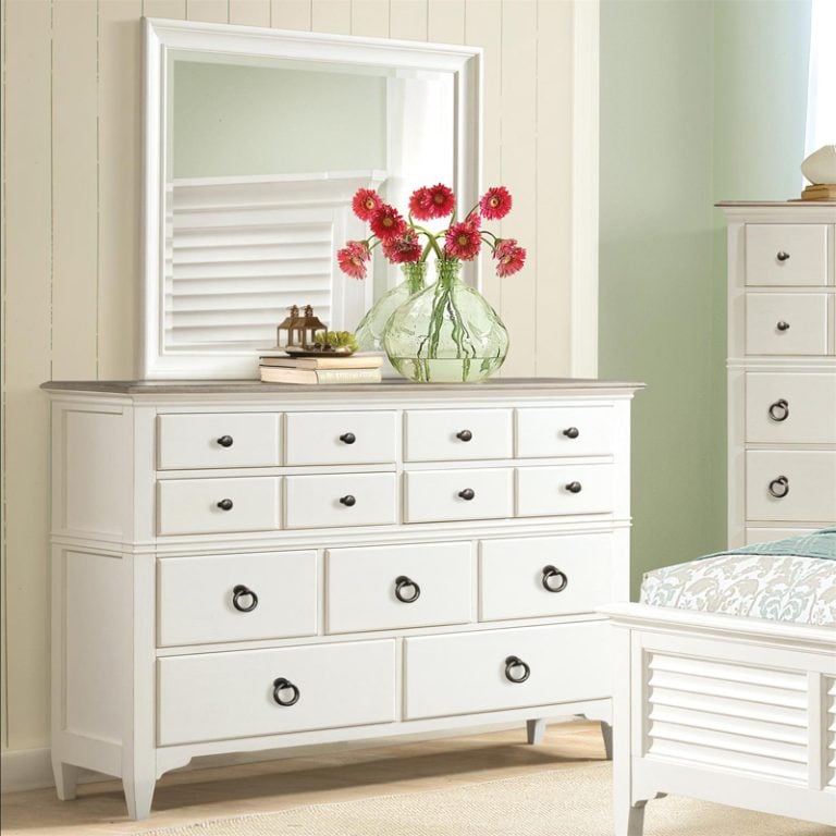 Riverside 59362 Myra Nine Drawer Dresser and Shadowbox Mirror Riverside 59362 Myra Nine Drawer Dresser and Shadowbox Mirror