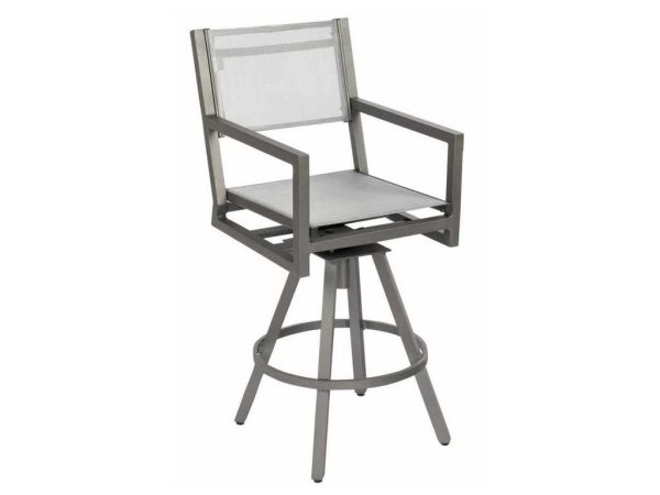 Woodard 570468 Palm Coast Sling Swivel Bar Stool with Arms