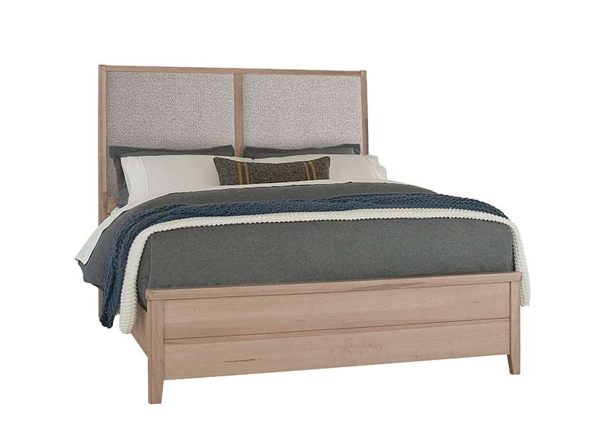 Vaughan Bassett 822-661-166-062-944-MS1 Woodbridge California King Upholstered Bed Grey Fabric Clear Maple Finish