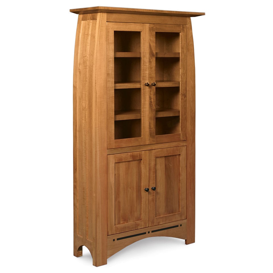 Simply Amish ECABC-OPN-3680 Aspen Tall Bookcase with Glass Doors on Top, Wood Doors on Bottom, and Inlay