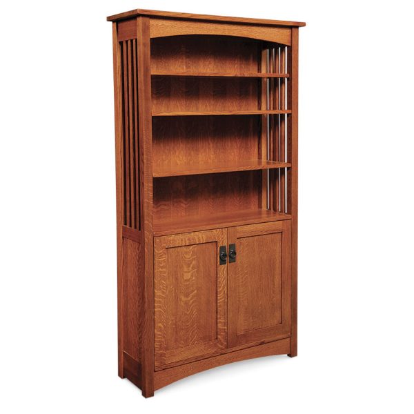 Simply Amish IWDMBC5 Mission Bookcase with Wood Doors on Bottom w/ 4 Adjustable Shelves