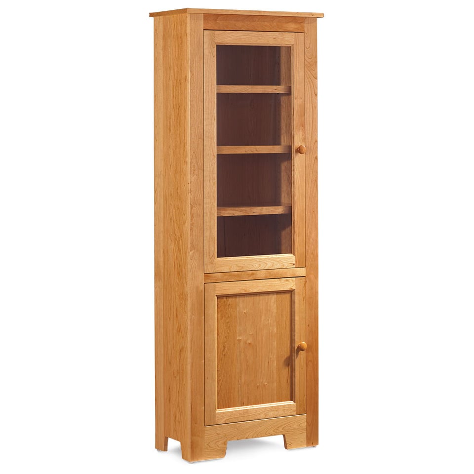 Simply Amish KCSBC-NGWD-2480 Shaker Narrow Bookcase with Glass Door on Top and Wood Door on Bottom w/ 5 Adjustable Shelves - Custom Glass Options Available