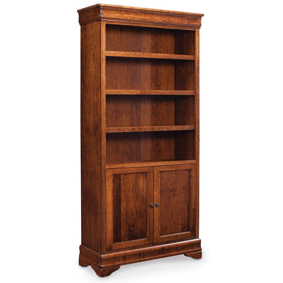 Simply Amish WOLPP-WOWD-3680 Louis Philippe Bookcase with Doors on Bottom, 5 Adjustable Shelves