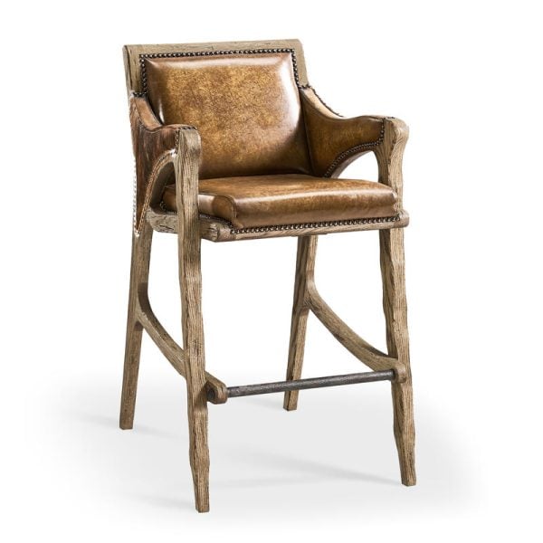 Jonathan Charles 491256-FDO-BS-U2 Echo Canyon Leather & Hide Bar Stool