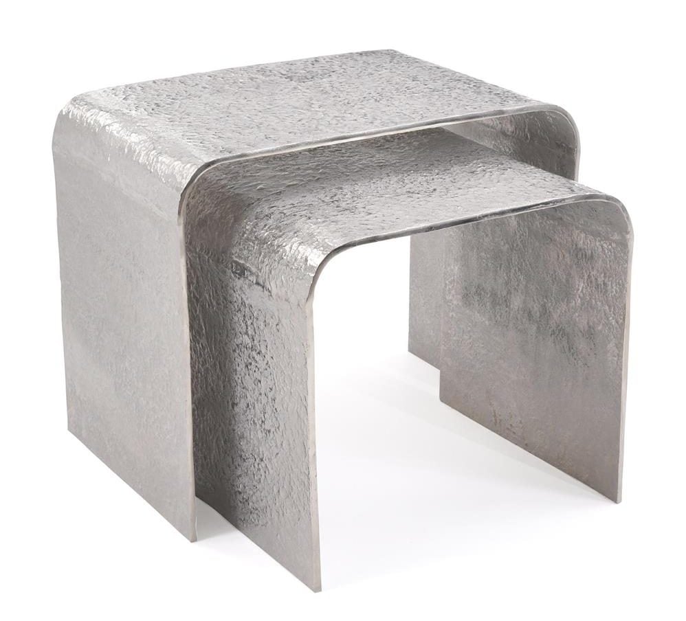 John Richard JFD-0205S2 Textured Nesting Tables In Nickel Set Of Two