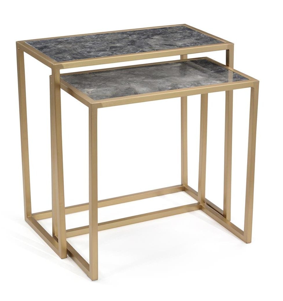 John Richard JFD-0272S2 Marble and Coffee Bronze Nesting Tables Set of Two