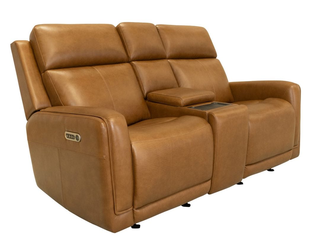 Flexsteel Furniture 1158-64GL-73472 Alister Sedona Leather Power Gliding Loveseat with Console, Power Headrests and Lumbar