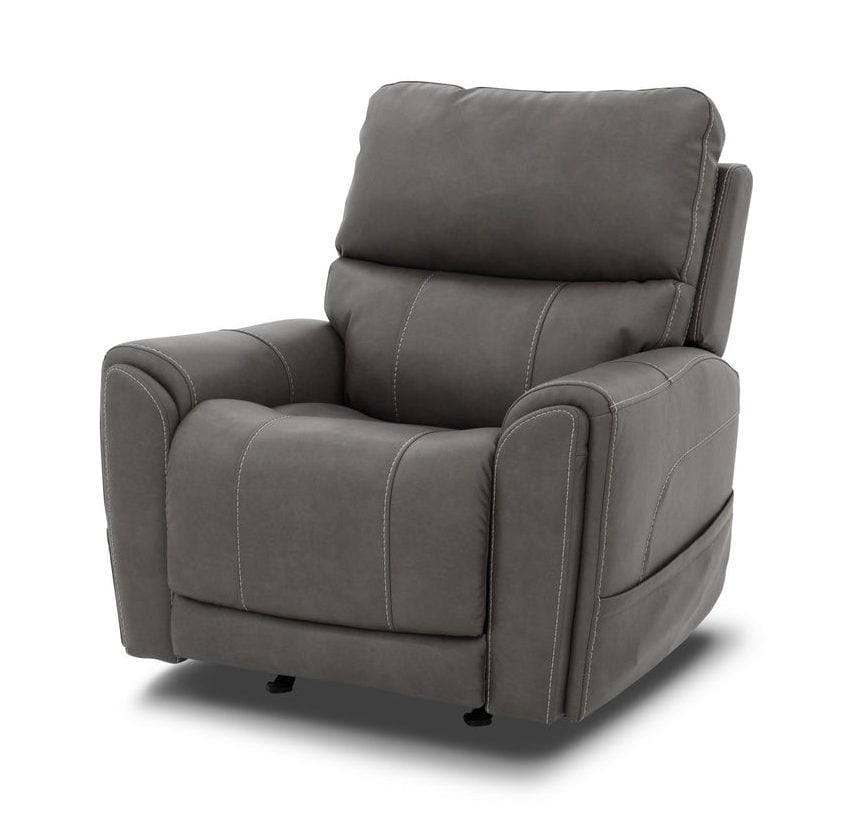 Flexsteel Furniture 1587-51P5-88602 Carter Smoke Fabric Power Rocking Recliner with Power Headrest, Lumbar, Heat and Massage
