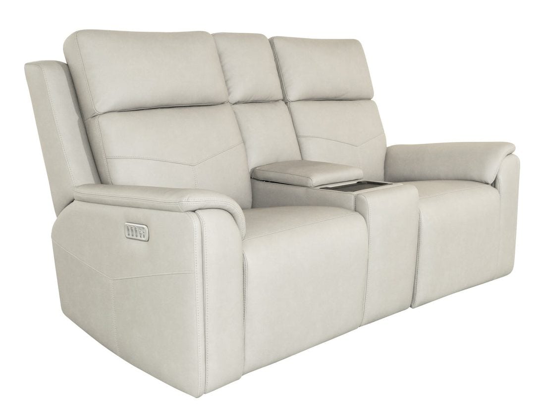 Flexsteel Furniture 1592-64P5-38601 Vernon Dove Grey Fabric Power Reclining Loveseat with Console, Power Headrests, Lumbar, Heat and Massage