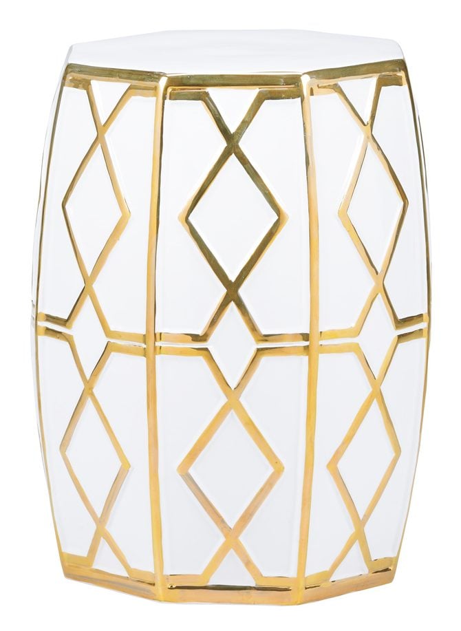 Chelsea House 385334 Andreu Garden Stool White/Gold