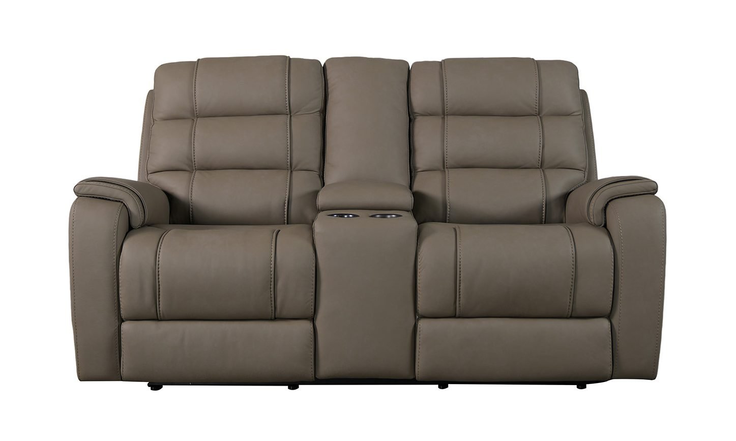 Bassett Club Level 3732-PC42D Wendell Power Motion Loveseat Console Dust Leather