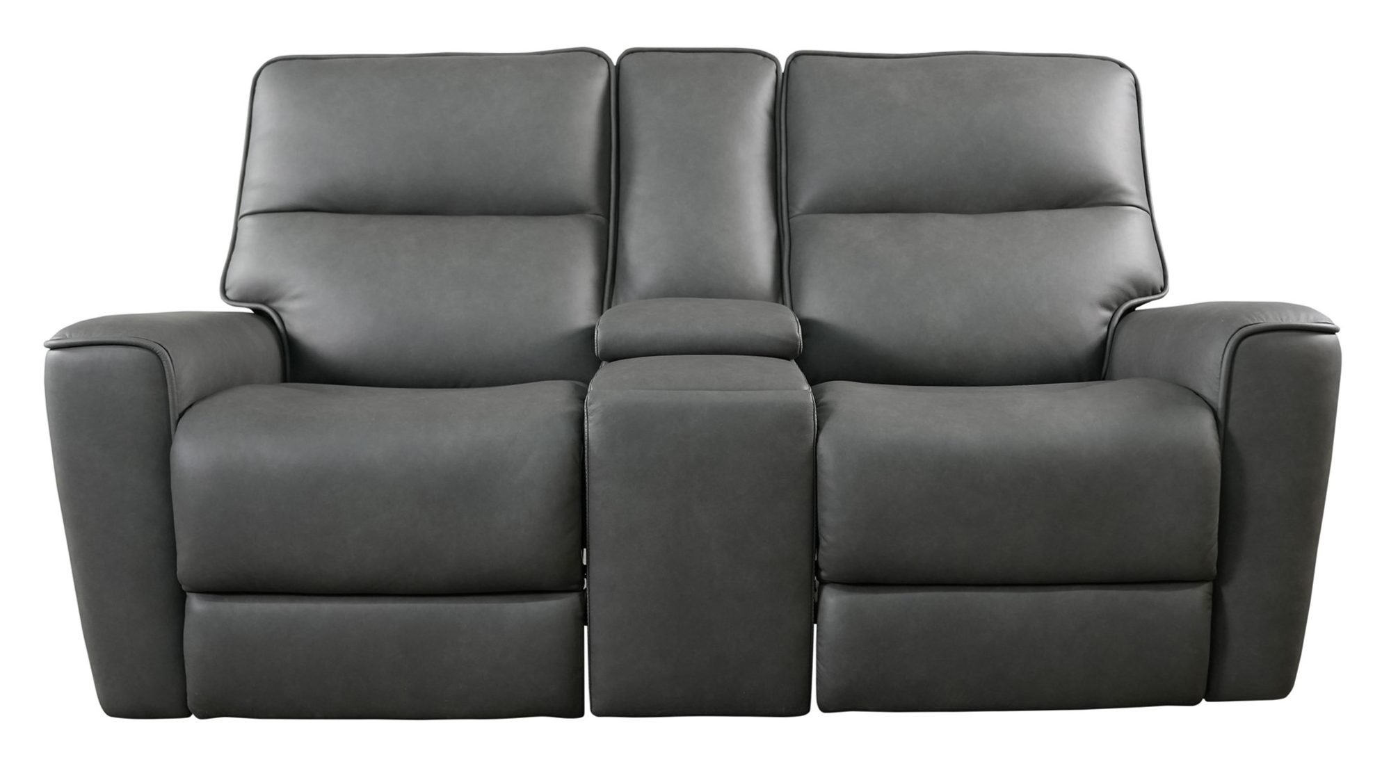 Bassett Club Level 3797-PC42G Kenneth Power Motion Loveseat Console Gunmetal Leather