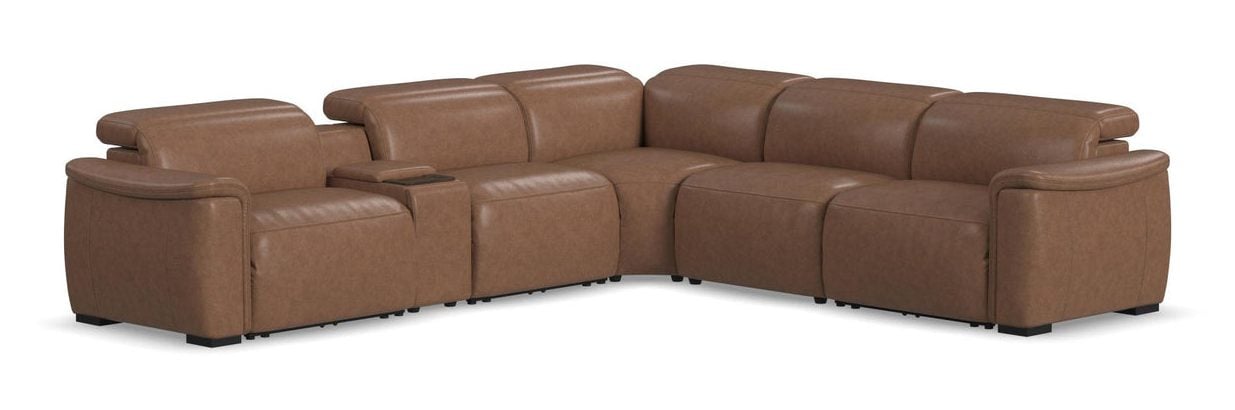 Flexsteel 1427-SECTPH-73272 Camden Dusty Taupe Leather Power Reclining Sectional with Power Headrest