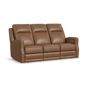 Flexsteel 1585-62PH-68572 Maxwell Cedar Leather Power Reclining Sofa with Power Headrests and Lumbar
