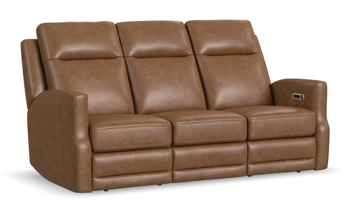 Flexsteel 1585-62PH-68572 Maxwell Cedar Leather Power Reclining Sofa with Power Headrests and Lumbar