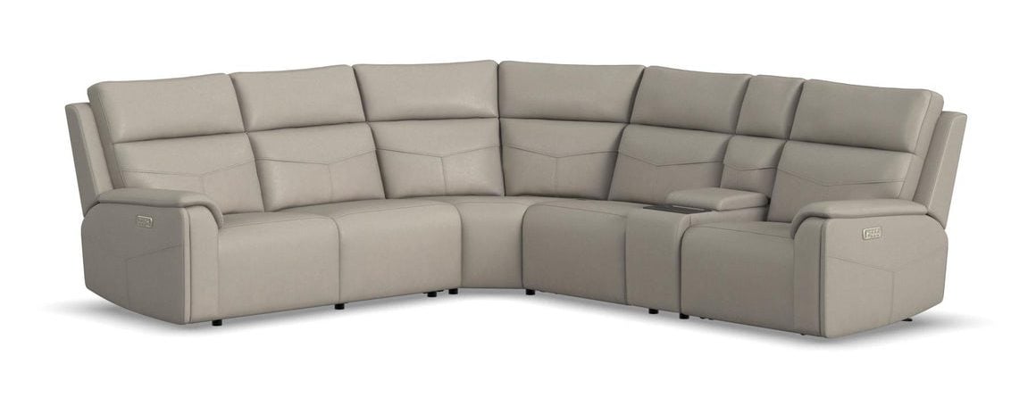 Flexsteel 1592-SECTP5-38601 Vernon Dove Grey Fabric Power Reclining Sectional with Power Headrest, Lumbar, Heat, & Massage