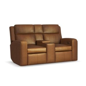 Flexsteel 1596-64PH-70572 Wyatt Leather Power Reclining Loveseat with Console & Power Headrests & Lumbar