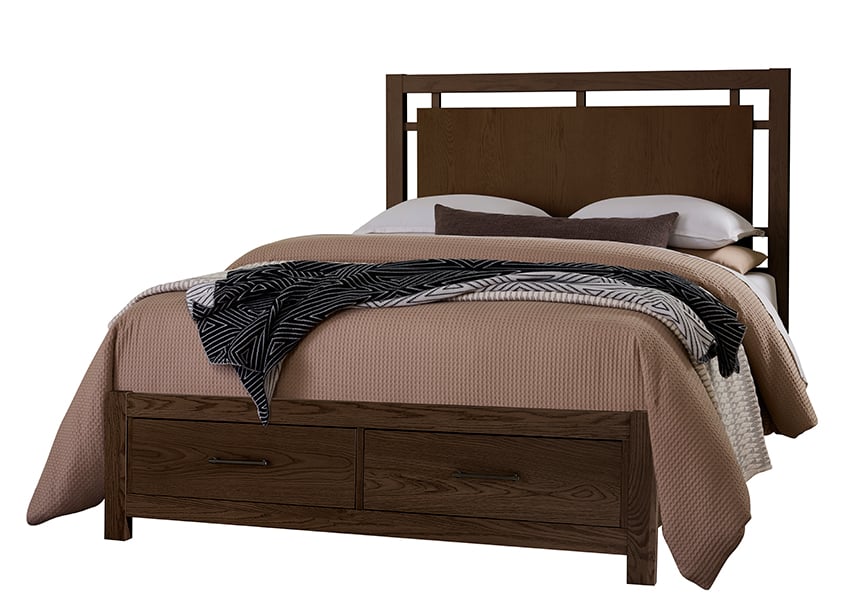 Vaughan Bassett 840-557-050B-502-555 Queen Floating Panel Bed With Footboard Storage In Dark Oak