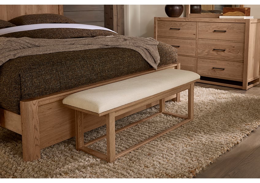 Vaughan Bassett 842-080I Ivory Cream Upholstered Bench In Blond Oak