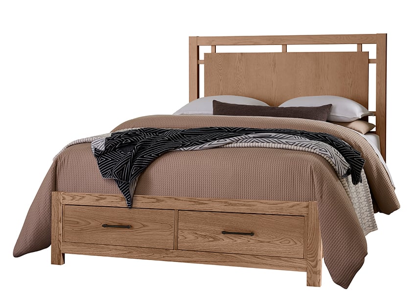 Vaughan Bassett 842-557-050B-502-555 Queen Floating Panel Bed With Footboard Storage In Blond Oak