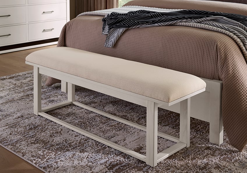 Vaughan Bassett 844-080I Ivory Cream Upholstered Bench In Soft White Oak