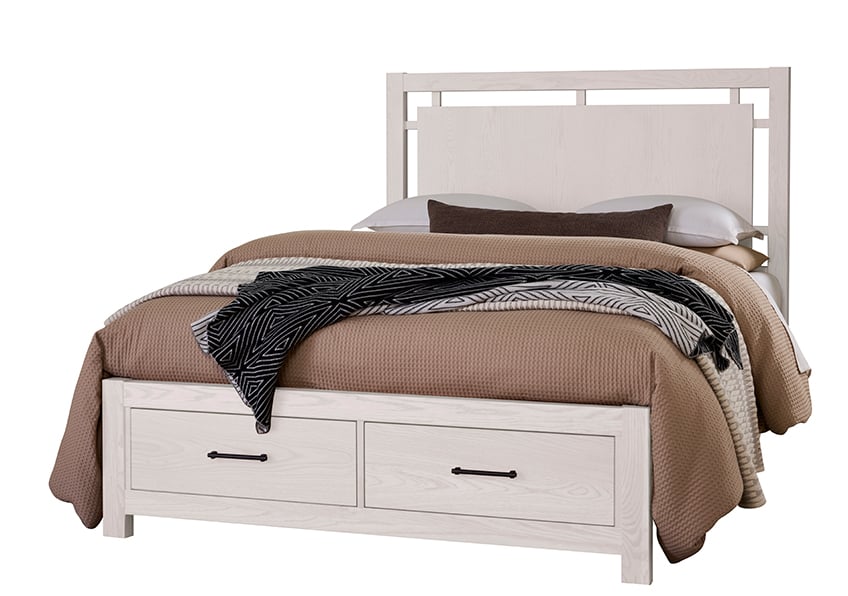 Vaughan Bassett 844-557-050B-502-555 Queen Floating Panel Bed With Footboard Storage In Soft White Oak