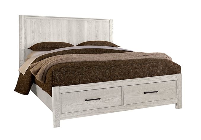 Vaughan Bassett 844-558-050B-502-555 Queen Radius Poster Bed With Footboard Storage In Soft White Oak