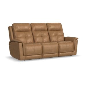 Flexsteel 1640-63P5-43972 Ranger Leather Power Reclining Sofa with Console, Power Headrest, Lumbar, Heat & Massage