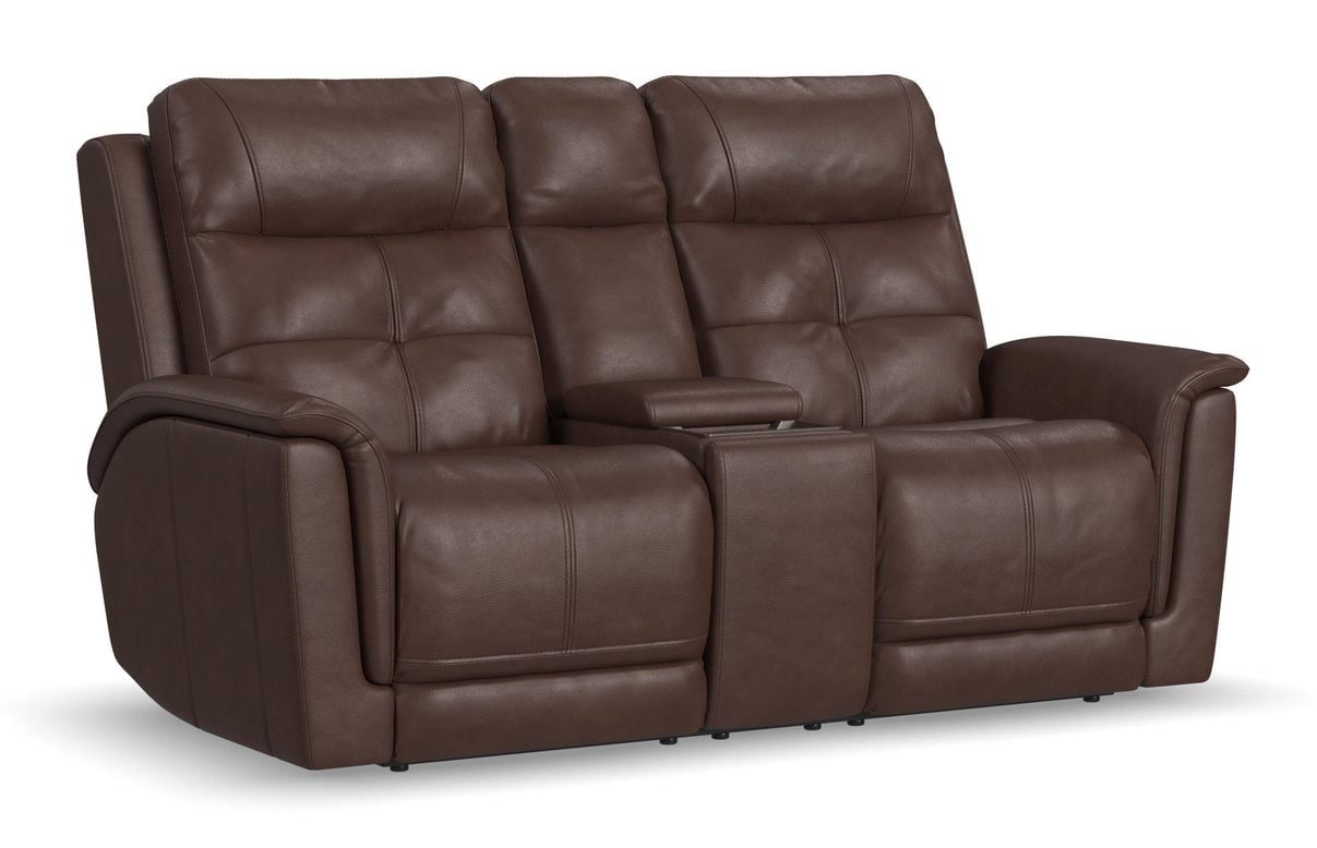 Flexsteel 1640-64P5-43970 Ranger Leather Power Reclining Loveseat with Console, Power Headrest, Lumbar, Heat & Massage