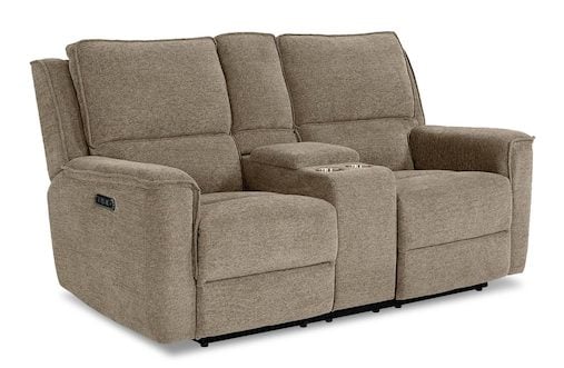 Bassett Club Level 3537-PC42P Calvin Power Reclining Loveseat with Center Console - Calvin Pecan