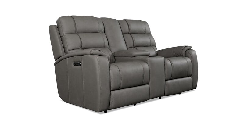 Bassett Club Level 3732-PC42G Wendell Leather Power Reclining Loveseat with Center Console - Wendell Gunmetal