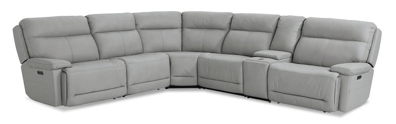 Bassett Club Level 3733-MSECTG Fletcher Leather Power Reclining Sectional - Fletcher Grey