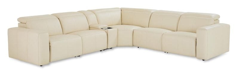 Bassett Club Level 3734-LSECT6L Airy Leather Power Reclining Sectional - Airy Linen