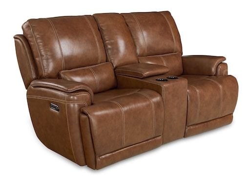 Bassett Club Level 3749-PC42U Burlington Leather Power Reclining Loveseat with Center - Burlington Umber