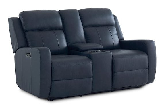 Bassett Club Level 3752-PC42S Norwood Leather Power Reclining Loveseat with Center Console - Norwood Slate
