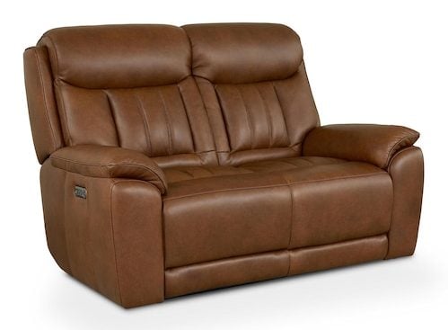 Bassett Club Level 3762-P42TC Benson Leather Power Reclining Loveseat - Benson Tuscan Cafe