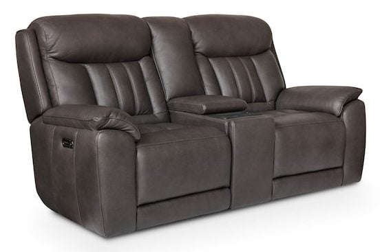 Bassett Club Level 3762-PC42TG Benson Leather Power Reclining Loveseat with Center Console - Benson Tuscan Gunmetal