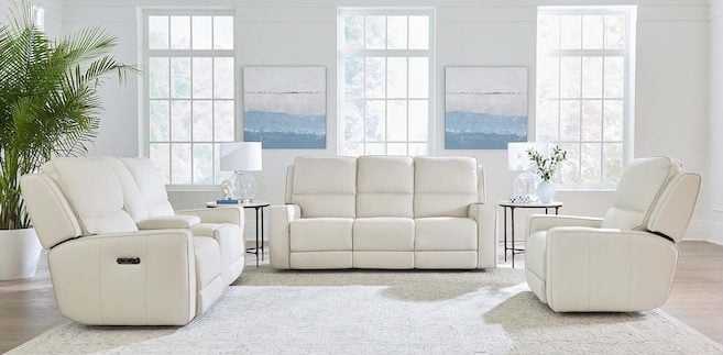 Bassett Club Level 3795-P62V Raymond Leather Power Reclining Sofa - Raymond Vanilla Bassett Club Level 3795-P62V Raymond Leather Power Reclining Sofa - Raymond Vanilla